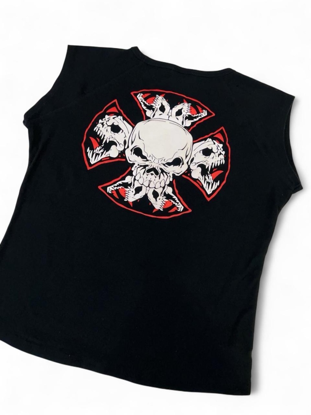 Vintage Y2K West Coast Choppers Skull Graphic Baby Tee Rare Biker Punk Large